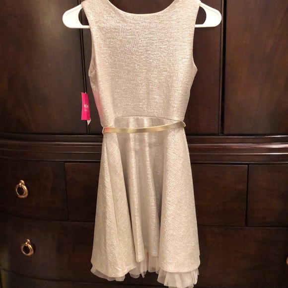 NWT by & by Girls gold metallic dress with crinoline on the bottom sz 12 - Picture 6 of 8